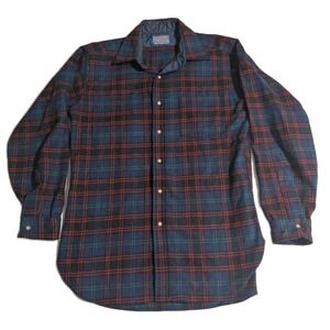 Vintage Pendleton Home Tartan 100% Wool‎ Flannel Shirt Red Green Blue Medium